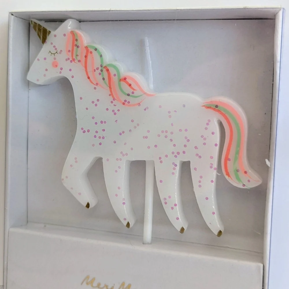 Meri Meri Unicorn Birthday Candle - White and Pink, New In Package